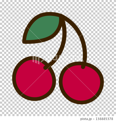 一幅可愛又充滿流行風格的插畫，描繪了一顆紅櫻桃和綠葉。 138885378