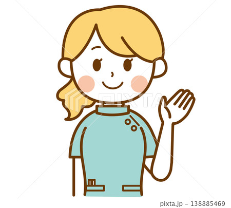 こちらと案内をする薬剤師の女性のイラスト こちらと案内をする薬剤師の女性のイラスト 138885469
