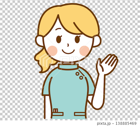 こちらと案内をする薬剤師の女性のイラスト こちらと案内をする薬剤師の女性のイラスト 138885469