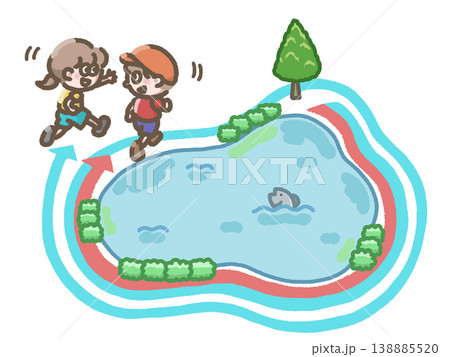 池の周りを走る人のイラスト 池の周りを走る人のイラスト 138885520