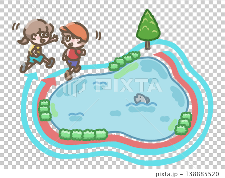 池の周りを走る人のイラスト 池の周りを走る人のイラスト 138885520