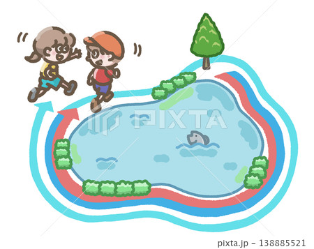 池の周りを走る人のイラスト 池の周りを走る人のイラスト 138885521