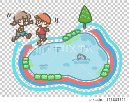 池の周りを走る人のイラスト 池の周りを走る人のイラスト 138885521