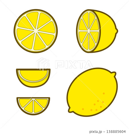 料理やドリンクの素材として使いやすい様々な形状のレモンのイラストセット 138885604