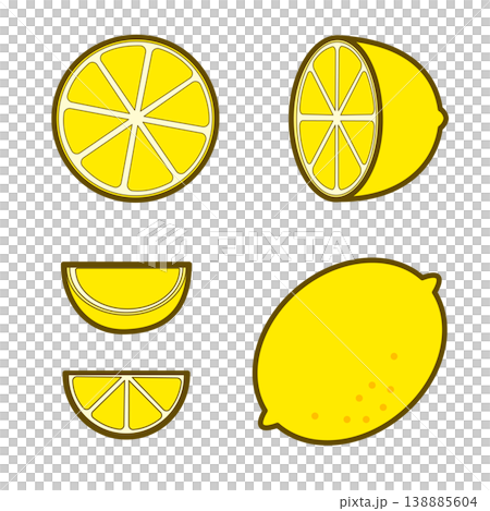 料理やドリンクの素材として使いやすい様々な形状のレモンのイラストセット 138885604