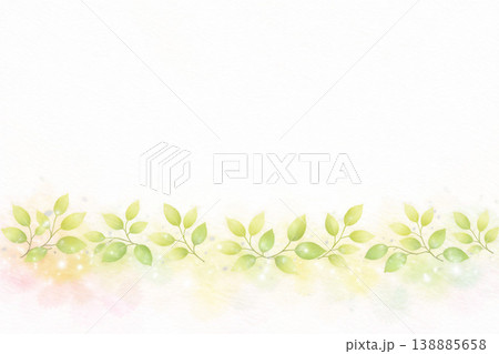 春シリーズ：若葉シルエットの横ライン背景 138885658