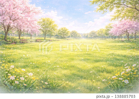 春シリーズ：開放感あふれる春の公園と芝生 138885703