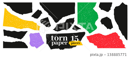 Torn paper pieces with rough ripped edges Torn paper pieces with rough ripped edges 138885771