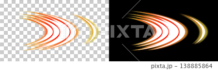 Orange light trails on transparent and black backgrounds with speed effect. Orange light trails on transparent and black backgrounds with speed effect. 138885864