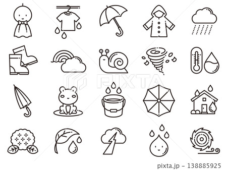 雨・雨季イメージアイコン01　Rain and Rainy Season Icons 138885925