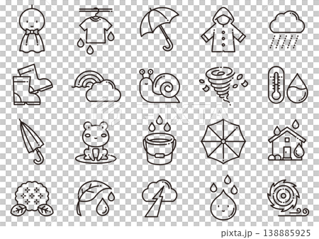 雨・雨季イメージアイコン01　Rain and Rainy Season Icons 138885925