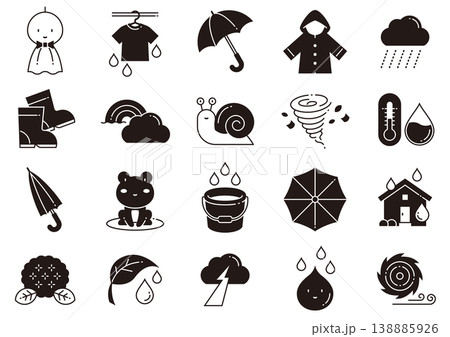雨・雨季イメージアイコン02　Rain and Rainy Season Icons 138885926