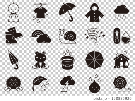 雨・雨季イメージアイコン02　Rain and Rainy Season Icons 138885926