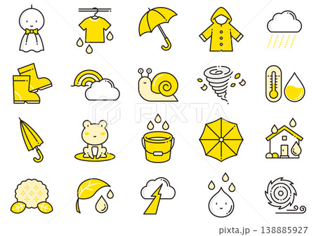 雨・雨季イメージアイコン03　Rain and Rainy Season Icons 138885927