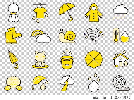 雨・雨季イメージアイコン03　Rain and Rainy Season Icons 138885927