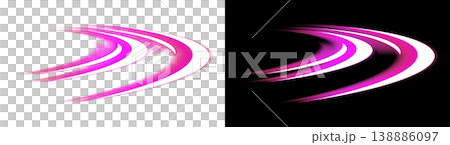 Abstract pink light swoosh, set of assets with transparent and black backgrounds. 138886097