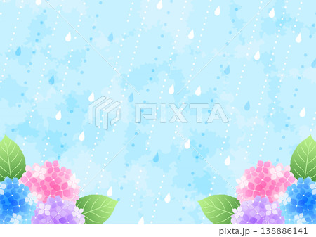 梅雨背景、横、かわいい、あじさい、雨 138886141