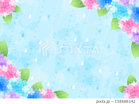 梅雨背景、横、かわいい、あじさい、雨、対角囲み 138886142
