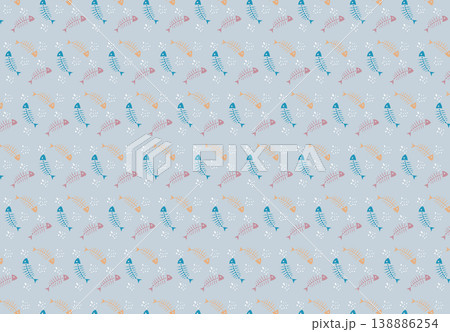 イラスト素材: 魚の骨のシームレスなパターン背景 138886254