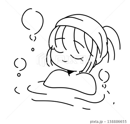 お風呂に入ってリラックスする可愛い女性の線画イラスト お風呂に入ってリラックスする可愛い女性の線画イラスト 138886655