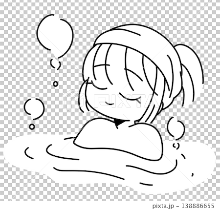 お風呂に入ってリラックスする可愛い女性の線画イラスト お風呂に入ってリラックスする可愛い女性の線画イラスト 138886655