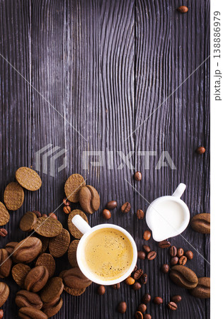 cookies and coffee cup on a table cookies and coffee cup on a table 138886979