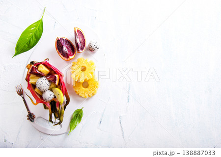 dragon fruit and other exotic fruits, fruit salad 138887033