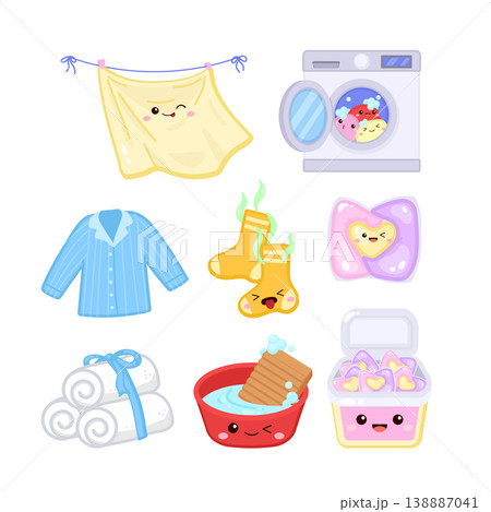 Cute laundry washing machine and fabric collection 138887041