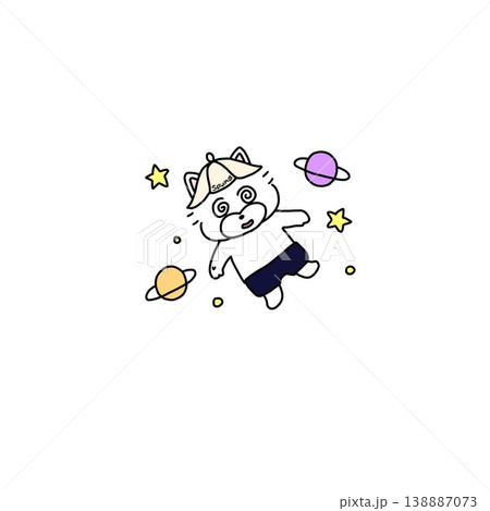 サウナでととのって宇宙遊泳するウェスティー犬のイラスト 138887073