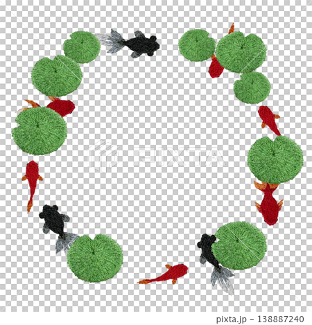 [Goldfish and Aquatic Plants Frame] Hand-embroidered illustration material 138887240