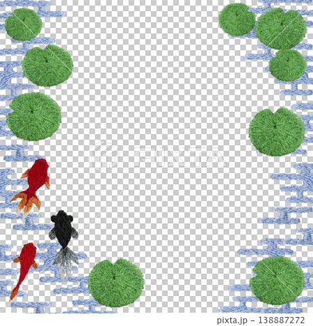 [Goldfish and Aquatic Plant Japanese Pattern Frame] Hand-embroidered illustration material 138887272