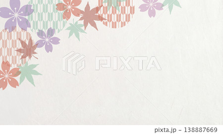 パステルカラーの桜や楓と矢絣模様が描かれた和紙の背景素材 138887669