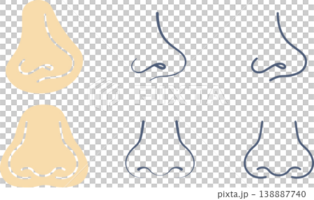 A set of line art materials for noses, both front and side views. A set of line art materials for noses, both front and side views. 138887740