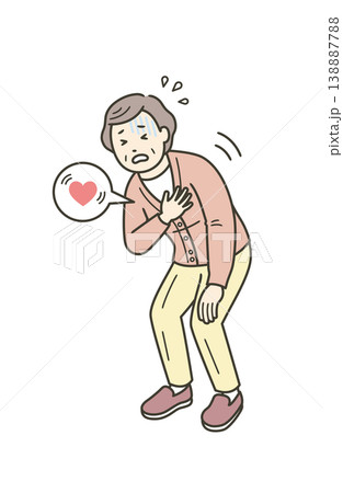 動悸がして苦しそうにしている高齢者の女性 動悸がして苦しそうにしている高齢者の女性 138887788