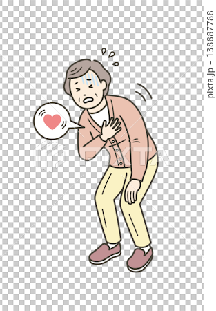 動悸がして苦しそうにしている高齢者の女性 動悸がして苦しそうにしている高齢者の女性 138887788