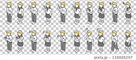 Isometric illustration: Middle school boys and girls in various poses (summer clothes) 138888297