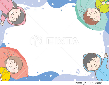 傘をさす合羽姿の子供たちのフレーム 梅雨 雨の日 傘をさす合羽姿の子供たちのフレーム 梅雨 雨の日 138888508