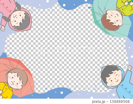 傘をさす合羽姿の子供たちのフレーム 梅雨 雨の日 傘をさす合羽姿の子供たちのフレーム 梅雨 雨の日 138888508