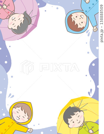 傘をさす合羽姿の子供たちのフレーム 梅雨 雨の日 傘をさす合羽姿の子供たちのフレーム 梅雨 雨の日 138888509