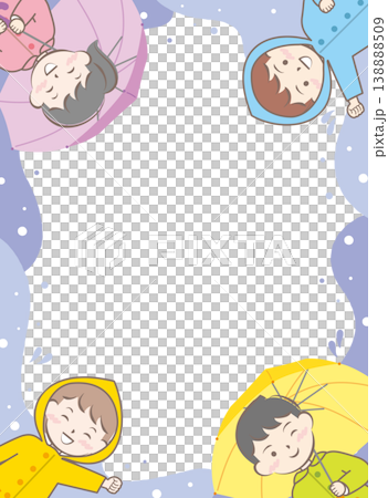 傘をさす合羽姿の子供たちのフレーム 梅雨 雨の日 傘をさす合羽姿の子供たちのフレーム 梅雨 雨の日 138888509