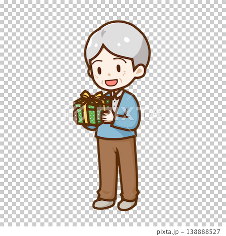 Chibi character illustration of a senior man happily receiving a gift (for Respect for the Aged Day, Father's Day, birthdays) - suitable for flyers and blogs. Chibi character illustration of a senior man happily receiving a gift (for Respect for the Aged Day, Father's Day, birthdays) - suitable for flyers and blogs. 138888527