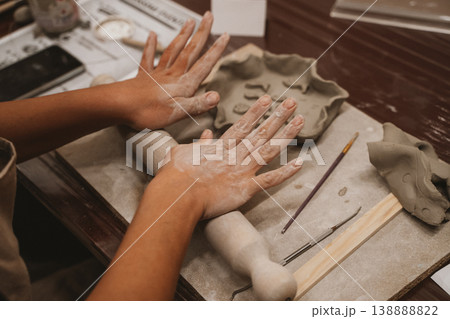 Hands Shaping Clay in Ceramics Art Class 138888822