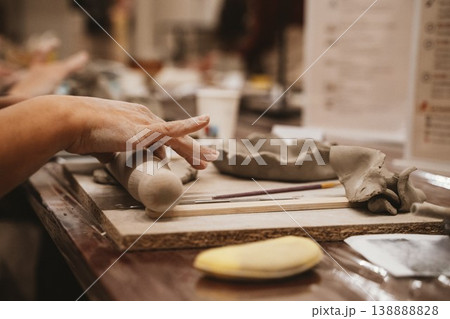 Hands Crafting Clay in Ceramics Art Class 138888828