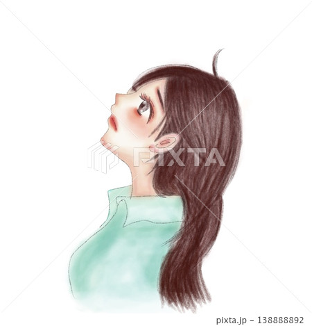 水彩風 女性横顔イラスト 手描き風 水彩風 女性横顔イラスト 手描き風 138888892