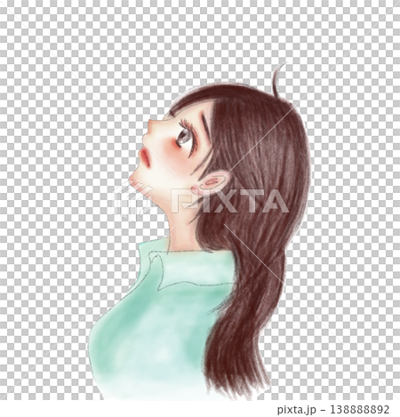 水彩風 女性横顔イラスト 手描き風 水彩風 女性横顔イラスト 手描き風 138888892