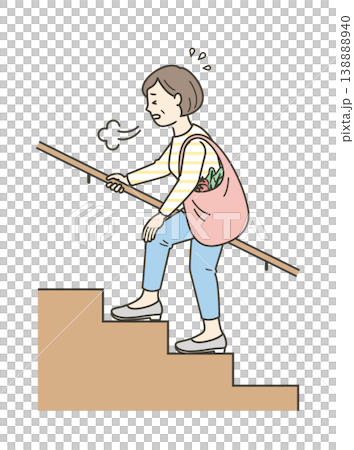 一幅中年婦女嘆息著爬樓梯的插圖 一幅中年婦女嘆息著爬樓梯的插圖 138888940