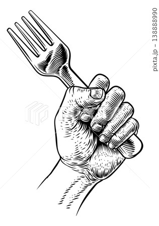 Fist Hand Holding Fork Food Eating Cutlery Drawing Fist Hand Holding Fork Food Eating Cutlery Drawing 138888990