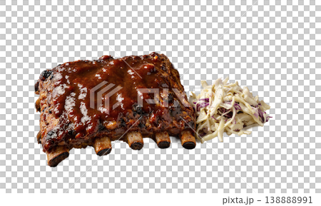 Bbq ribs coleslaw isolated on a transparent background for food menu designs and restaurant advertising 138888991