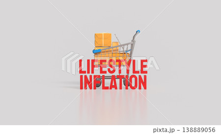 Lifestyle Inflation Concept With Shopping Cart And Increased Consumer Spending 3d render. 138889056