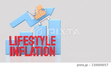 Lifestyle Inflation Growth Concept With Rising Spending And Shopping Cart Trend 3d render. 138889057